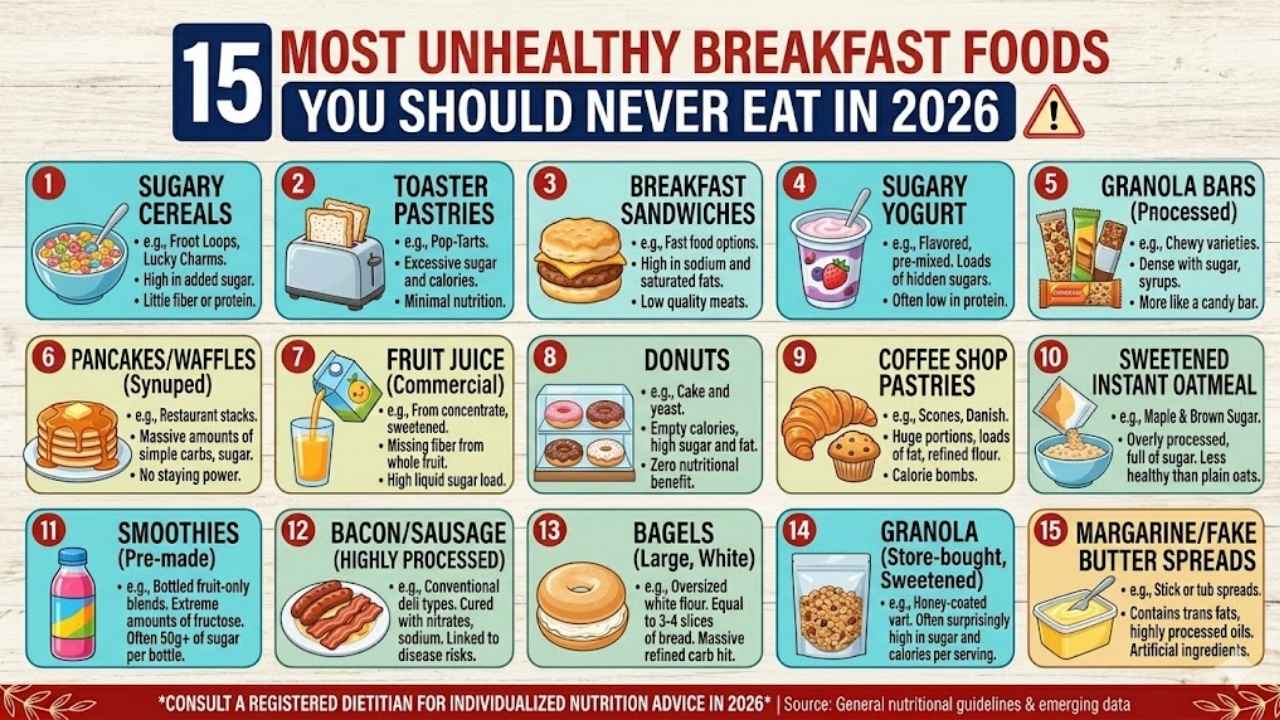 15 Most Unhealthy Breakfast Foods You Should Never Eat in 2026